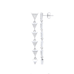 925 Sterling Silver CZ Multiple Triangles Fancy Drop Earrings