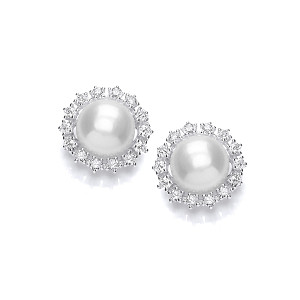Silver CZ & Fresh Water Pearl Stud Earrings