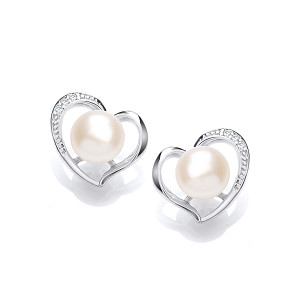Silver CZ & Fresh Water Pearl Stud Earrings
