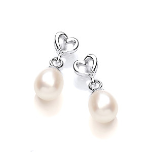925 Sterling Silver Fresh Water Pearl & Heart Drop Earrings