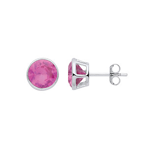 Silver October Pink Birthstone 5mm Stud Earring