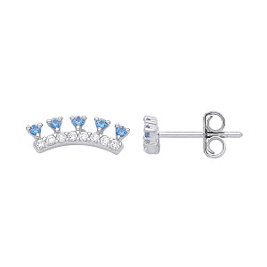 925 Sterling Silver Swiss Blue Nano & CZ Fancy Stud Earrings