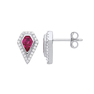 925 Sterling Silver Ruby & CZ Fancy Stud Earrings