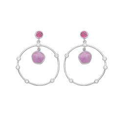 925 Sterling Silver Amethyst, Rhodolite & CZ Fancy Earrings