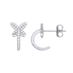 925 Sterling Silver CZ Butterfly Hoop Fancy Earring