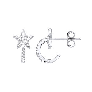 925 Sterling Silver CZ Heart Hoop Earring