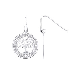 925 Sterling Silver Tree Of Life Drop Earrings With Greek Key Pattern