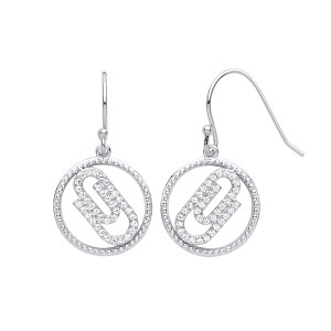 Silver CZ Paperclip Circle Drop Earrings