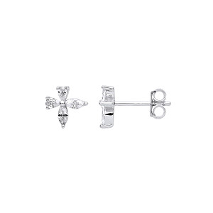 Silver CZ Flower Stud Earrings