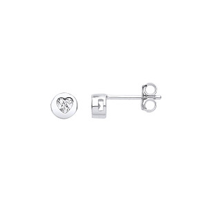 Silver CZ Heart Stud Earrings