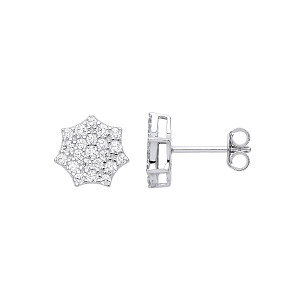 Silver CZ Cluster Stud Earrings
