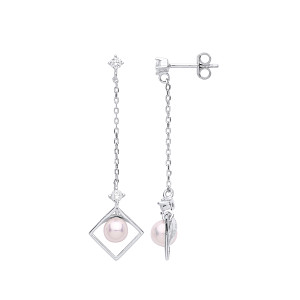 Silver Chain Drop Pearl Earrings