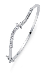925 Sterling Silver Cubic Zirconia Wave Bangle With CZ Flower Detail
