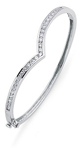 925 Sterling Silver CZ Channel Set Wishbone Bangle