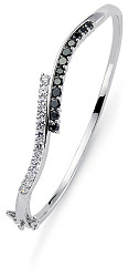 925 Sterling Silver Cubic Ziorconia Black & White Twist Bangle