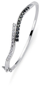 925 Sterling Silver Cubic Ziorconia Black & White Twist Bangle