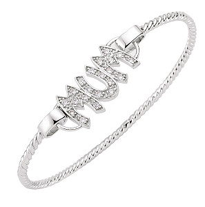 925 Sterling Silver Cubic Zirconia 'MUM' Bangle