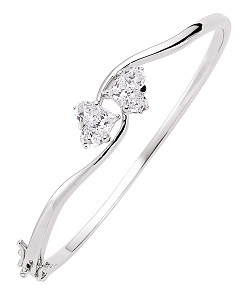 925 Sterling Silver Cubic Zirconia Heart Twist Bangle