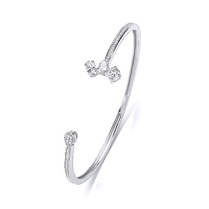 925 Sterling Silver CZ Pave & Claw Set Fancy Bangle