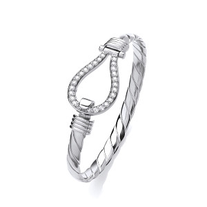 Silver Gents CZ Fancy Hook Bangle