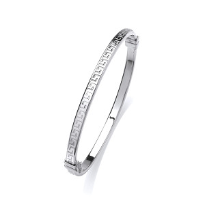 Silver Plated Greek Key Hinged Bangle