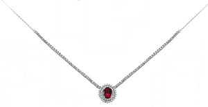 925 Sterling Silver CZ Ruby Cluster Necklace