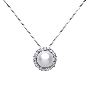 Sterling 925 Sterling Silver Freshwater Pearl & CZ Necklace