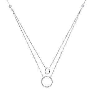 Rhodim Plated Double Chain Necklace w/ CZ Charms
