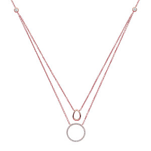 Rose Gold Plated Double Chain Necklace w/ CZ Charms