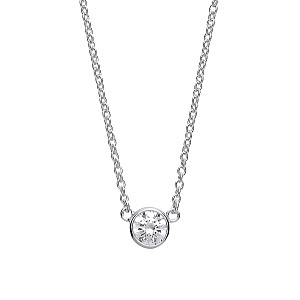 925 Sterling Silver Ladies Necklace With Round CZ Rubover Pendant
