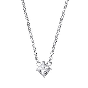 925 Sterling Silver Ladies Necklace With Square CZ Pendant