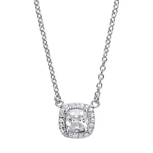 925 Sterling Silver Ladies Necklace With CZ Cushion Cut Pendant