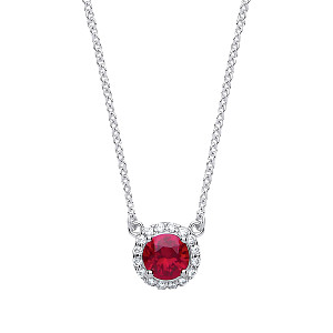 925 Sterling Silver Necklace With CZ & Ruby Round Pendant
