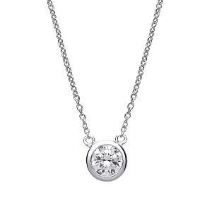 925 Sterling Silver CZ Rubover Single Stone Fancy Necklace