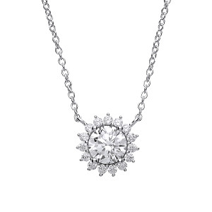 925 Sterling Silver CZ Round Halo Fancy Pendant With Chain