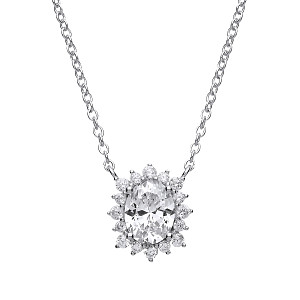 925 Sterling Silver CZ Oval Fancy Pendant With Chain