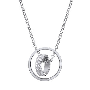 925 Sterling Silver CZ & Screw Double Loop Drop Pendant Necklace