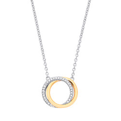 925 Sterling Silver & Gold Plated CZ Fancy Double Circle Pendant Necklace