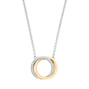 925 Sterling Silver & Gold Plated CZ Fancy Double Circle Pendant Necklace