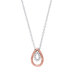 925 Sterling Silver & Rose Gold Plated Fancy CZ Double Tear Drop Necklace