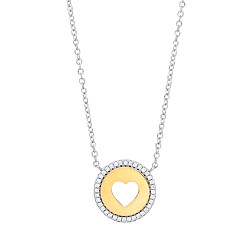 925 Sterling Silver & Gold Plated CZ Necklace with Cutout Heart Pendant