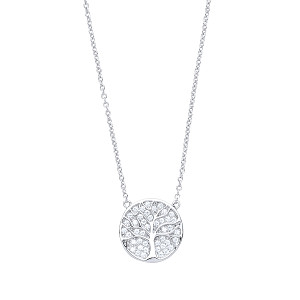 925 Sterling Silver CZ Fancy Tree Of Life Pendant Necklace