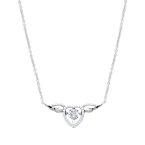 925 Sterling Silver CZ Heart & Wings Fancy Pendant Necklace