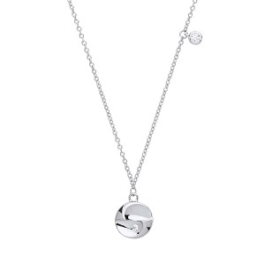 925 Sterling Silver Necklace & CZ Circle Pendant With Dent Finish