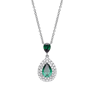 925 Sterling Silver Necklace With CZ & Emerald Fancy Pear Drop Pendant