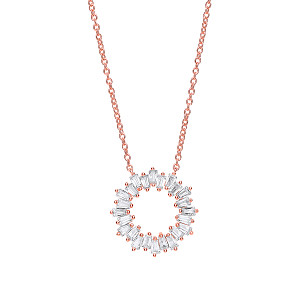 Rose Gold Plated Necklace With CZ Baguette Circle Pendant