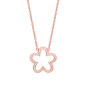 Rose Gold Plated Necklace With CZ Flower Pendant