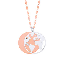 925 Sterling Silver & Rose Gold Earth World Map Pendant Necklace
