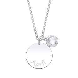 925 Sterling Silver April Crystal Birthstone Disc Pendant Necklace
