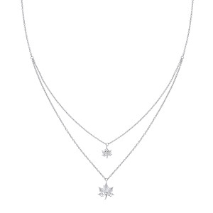 Silver Double Maple Leaf Pendant Necklace